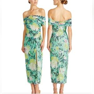 ML Monique Lhuillier Allie Floral print off the shoulder Lace Midi‎ dress Size 4